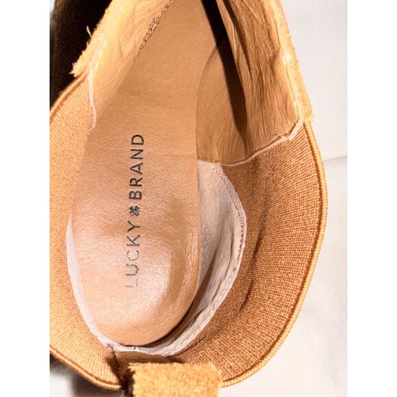 Lucky Brand Caramel Suede Chelsea Boots - Low Slip On Ankle Style - Picture 7 of 7